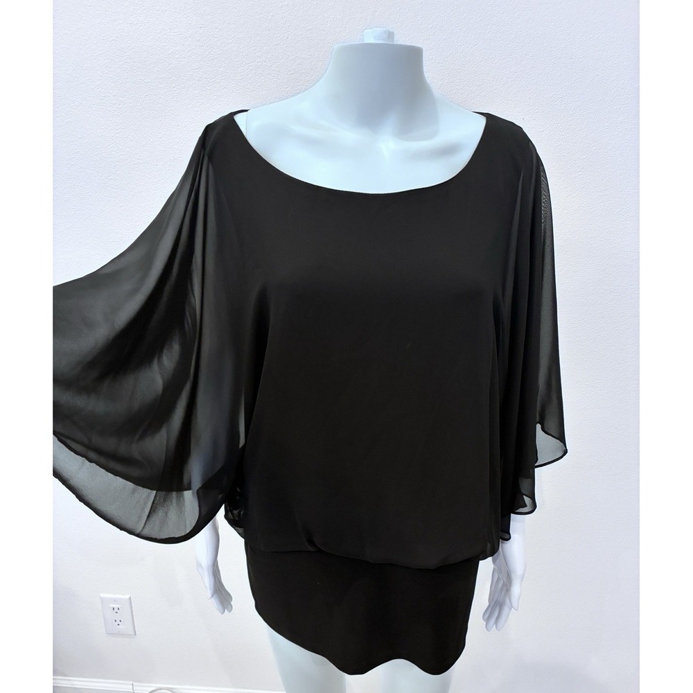 Coco Bianco Black Whimsigoth Fairy Sheer Flutter Sleeve Top Size M Office